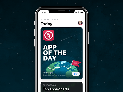 Polarsteps - App Of The Day app app icon app of the day app store apple branding download earth featured flag flat globe illustration route space stars travel trip world