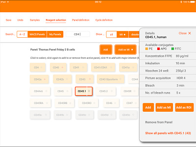 App design for reagent selection