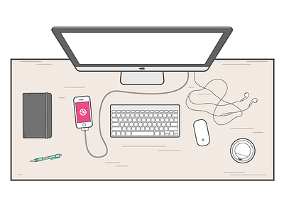 Desktop [Rebound] coffee desktop eloy flat illustration iphone minimal pen rebound work workspace
