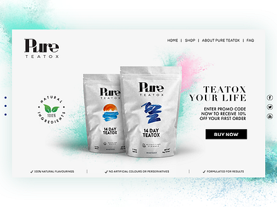Pure Teatox landing page design healthy home page landing page tea ui design