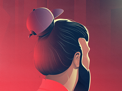 Man bun cap bun cap concept digitalart fashion gradient illustration man red