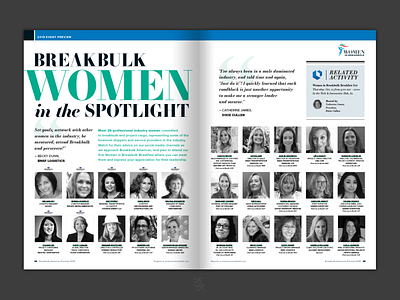 2019 Breakbulk Americas Preview Magazine Spread - Women design editorial design editorial layout magazine magazine design publication publication design typography