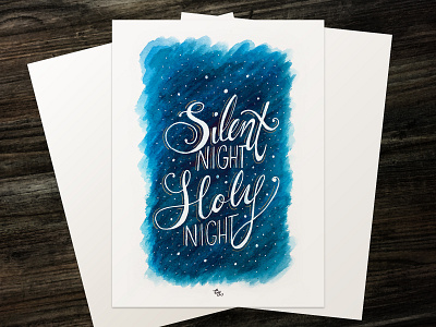 "Silent Night, Holy Night" | Hand Lettering design drawing hand lettering illustration ink painting typography watercolor
