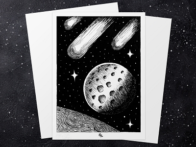 "Space Two" | Space Series | Ink Illustration drawing galaxy illustration moon space universe