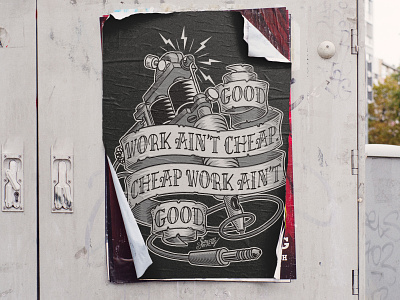 "Good Work Ain't Cheap - Cheap Work Ain't Good" design illustration oldschool poster quote sailor jerry tattoo vector