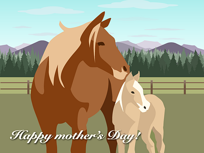 Mothers Day colt design horse illustration illustrator mare mother vector