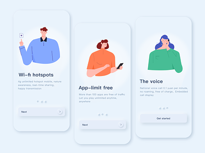 Phone card guide page design illustration neumorphism people phone card