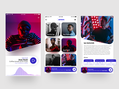 Radio Streaming App app artists djs mobile mobileapp sketch sound waves streaming app ui ux