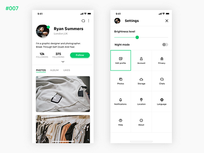 Daily UI #007 Settings app clear dailyui icons ios mobile photo profile settings social user