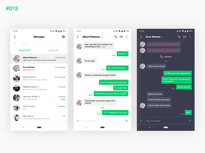 Daily UI #013 Direct Messaging (night mode) android app dailui messages mobile night mode pixel2 ui