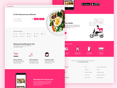 Foodpanda Website Redesign app delivery foodpanda gogoro illustraion order pink pixel search ui web design website