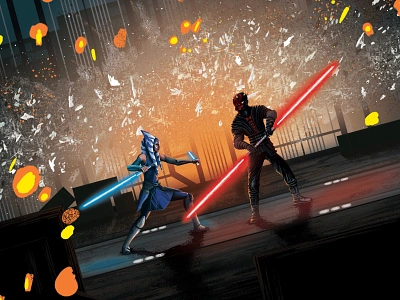 Star Wars The Clone Wars ahsoka darth maul digital painting disney disney plus illustration lightsaber movie movie poster poster star wars star wars art the clone wars