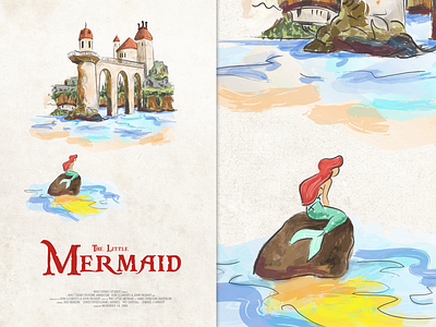 The Little Mermaid ariel castle disney illustration little mermaid movie poster