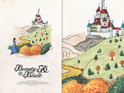 Beauty and the Beast beauty beast castle disney illustration movie print
