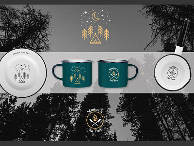 Enamelware Set Design adventure camping custom design logo moon mug outdoor product stars tent trees