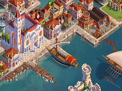 Concept art for canceled game city concept game italy mobile strategy venice wip