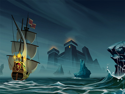 Piratenest art casual cinematic concept conceptart discover game handheld mist pirates rocks sea