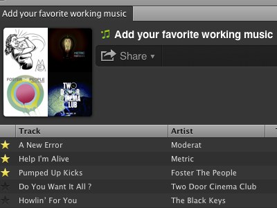 Dribbble, add your favorite working music! music spotify