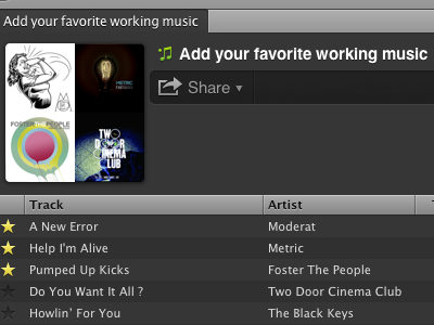 Dribbble, add your favorite working music!