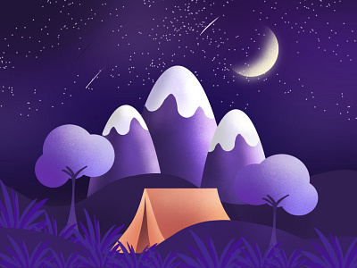 Camping Time camping design graphicdesign illustration illustration art landscape landscape illustration materialdesign night procreate