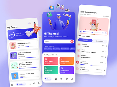 Online Course App Design 3d art branding design flat graphic design illustration mobile onlinecourse ui uidesign uiux uxdesign vector webdesign