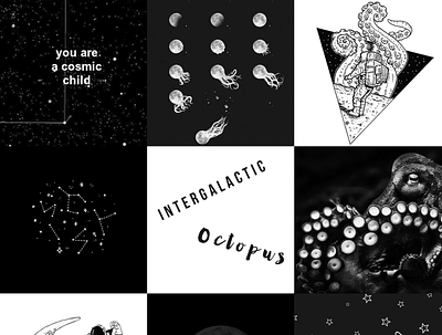 Moodboard - Intergalactic octopus black and white moodboard octopus