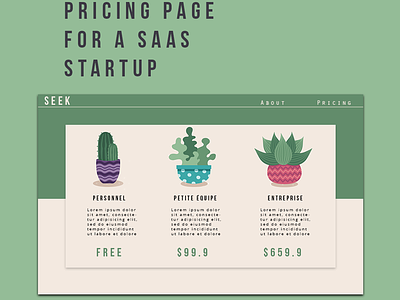 Pricing Page for a Saas Startup cactus daily dailyui elements green illustration ui