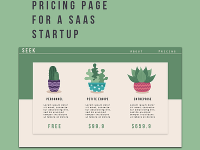Pricing Page for  a Saas Startup