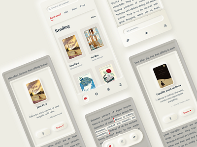 Reading App bookmark bookshop designs iphone mobile neumorphic neumorphism reading typography ui uiux