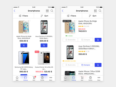 Online store catalog app catalog interface ios iphone sketch store