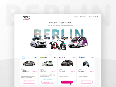 Berlin Landingpage berlin cards cars carsharing free2move homepage landingpage mobility scooter typography vehicle website