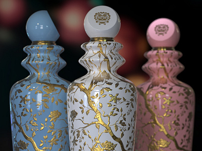 Sake Porcelain Bottles Rendering 3D