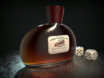 Brandy bottle - Rendering 3D 3d alcool brandy dices ford real render