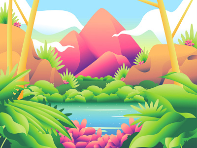 The Colorful View Of Jungle Scenery artist beauty colorful fun illustration jungle leaf natural nature sky soft vector