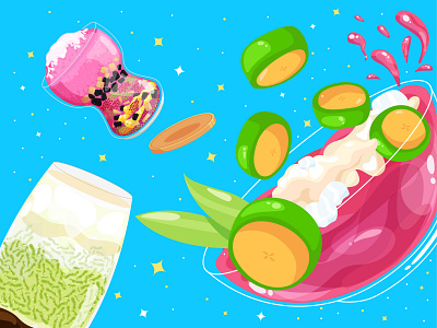 Sweet Beverages beverages blink blue colorful drink enjoy flow food fun green happy illustration illustrative joy pink star sweet