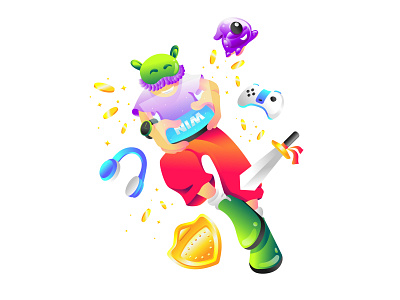 Young Gamer, Win For Life! artist beauty colorful design enjoy eye fun gamer gaming happy illustration logo mobile game monster technology ui