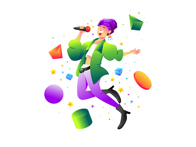 Happy Female Sing a Song artist beauty colorful concert design enjoy female fun girly happy illustration jumping singer voice