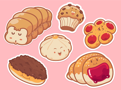 Cute Bread Illustration bread colorful cute delicious food fun happy illustration simple smile stickers vector