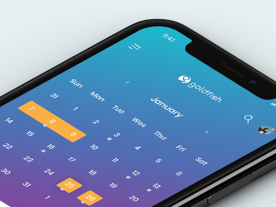 Mobile Calendar App app app design calendar clean easy flat goldfish interface layout mobile ui ux