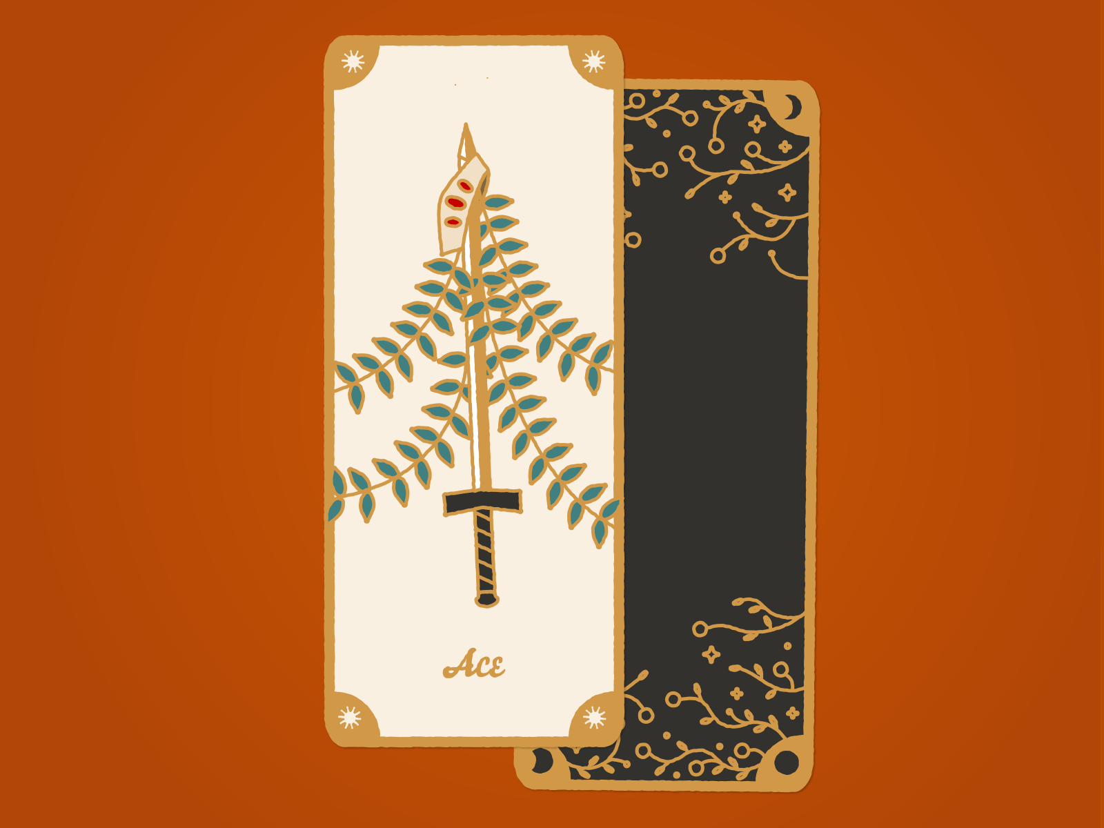 Tarot - Ace of Swords 2d adobe art black design gold illustration lineart orange tarot tarot card tarot deck vector