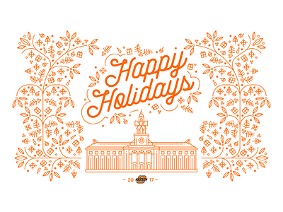 2017 Holiday Card for Oklahoma State University christmas christmas card design holiday holiday card illustration mono line orange vector winter