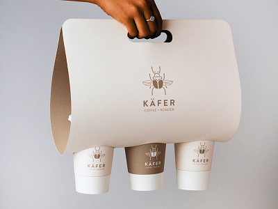 Käfer: Coffee + Roaster drink carrier beetle branding coffee coffee bean cups drink graphic design iconography logo