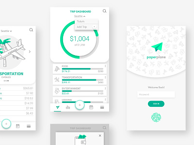 UI details for paperplane app branding budgeting flat graphic design iconography illustration money spending tracking travel ui ux vacation vector web