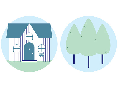 Neighbourhood 3 house illustration spot illustration trees vector