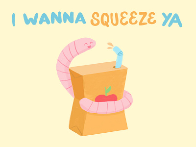 Squeeze childhood greeting card hug illustration juice juicebox procreate worm