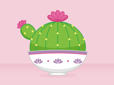 Cactus in a Bowl cactus pink plant succulent vector illustration