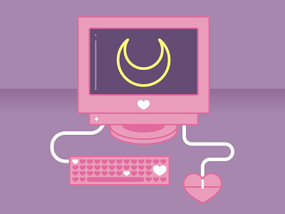 Browsing the Web by Moonlight 90s computer kawaii aesthetic pink retro spot illustration technology vector illustration