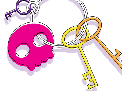 Skeleton Keychain keys offset skull spot illustration vector