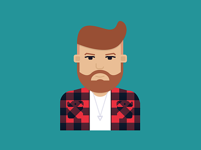 Red Hipster Guy beard character flat design hipster illustration