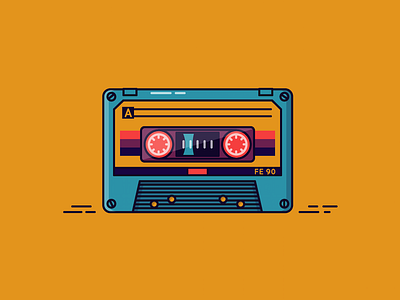 Retro Radio Cassette cassette colors flat design linework music radio retro